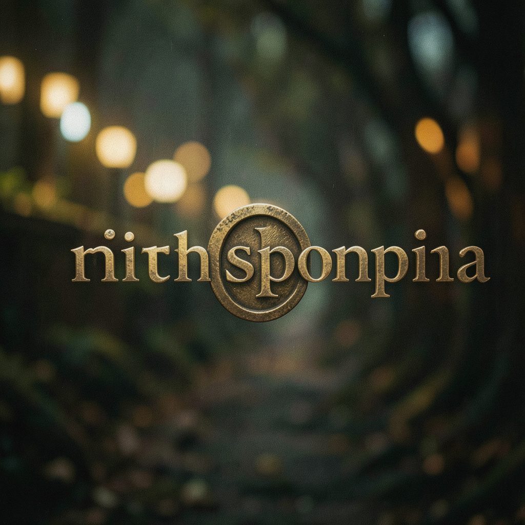 A dark atmospheric composition with deep navy and charcoal tones, featuring a circular emblem-like motif suggesting mythic symbolism against a moody, textured background
